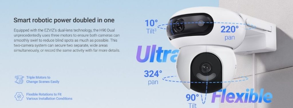 EZVIZ H90 Dual Lens Dual Rotations 2K Pan Tilt 4mp Wi-Fi Camera rotatable