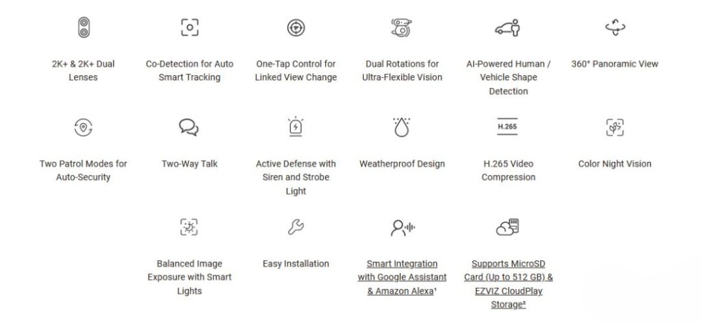 EZVIZ H90 Dual Lens Dual Rotations 2K Pan Tilt 4mp Wi-Fi Camera specifications