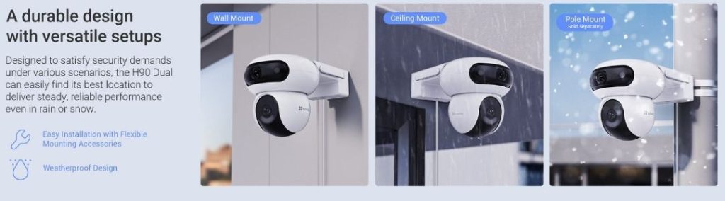 EZVIZ H90 Dual Lens Dual Rotations 2K Pan Tilt 4mp Wi-Fi Camera versatile setups