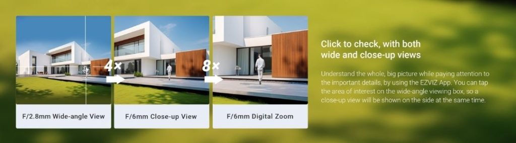 EZVIZ H90 Dual Lens Dual Rotations 2K Pan Tilt 4mp Wi-Fi Camera wide and close-up views