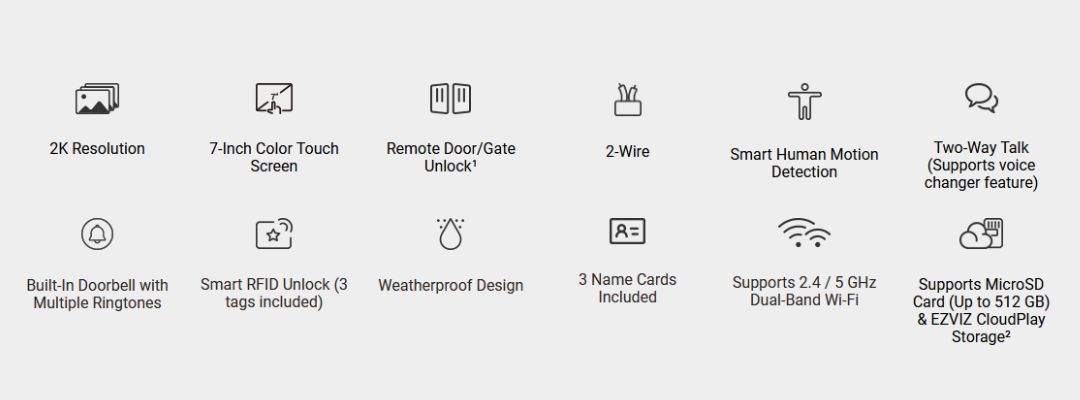 EZVIZ HP7 2K Outdoor Video Doorphone SPECS