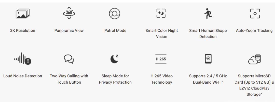 H6c Pro 3K 5mp Pan Tilt Smart Home wifi Camera specification